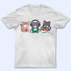 Anime Kawaii Cats Ramen Cat Boba Bubble Tea Cat Video Gamer T Shirt