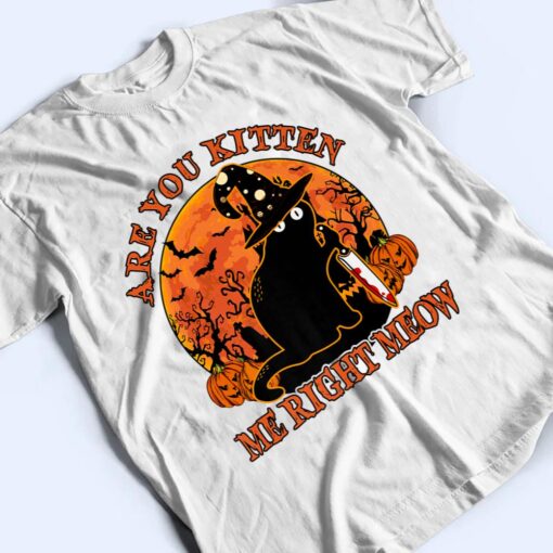 Are You Kitten Me Right Meow Black Cat Witch Knife Halloween T Shirt