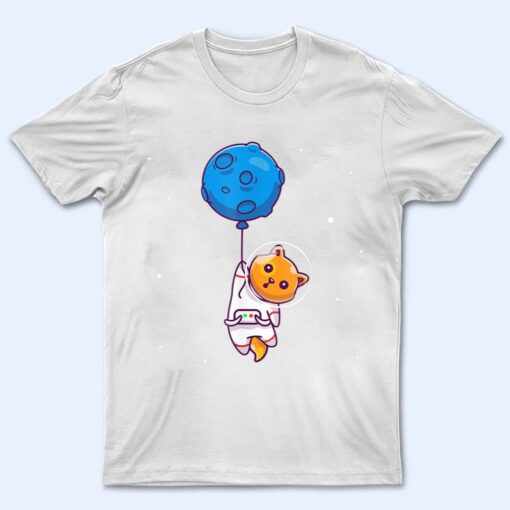 Astronaut Cat in Space Holding Planet Balloon, Cat Lover T Shirt