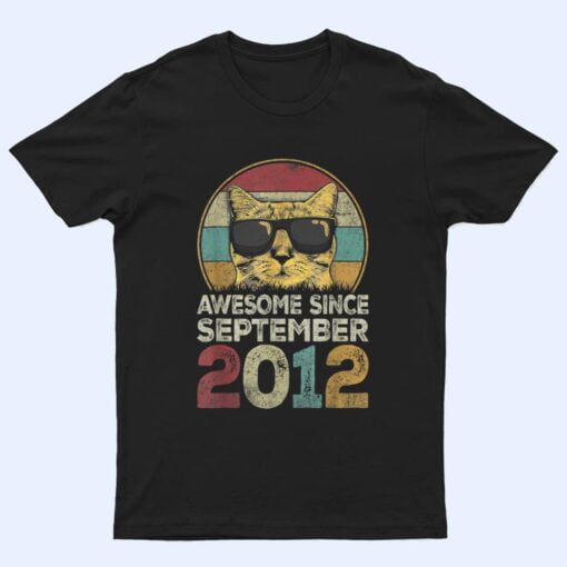 Awesome Since September 2012 10th Birthday Gifts Cat Lovers T Shirt