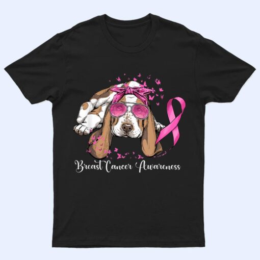 Basset Hound Dog Lover Pink Ribbon Breast Cancer Awareness T Shirt