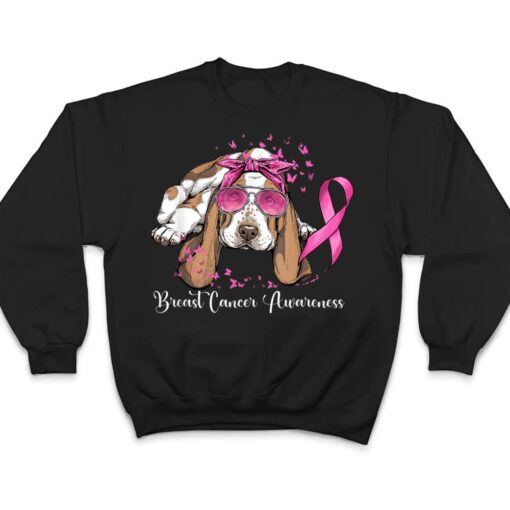 Basset Hound Dog Lover Pink Ribbon Breast Cancer Awareness T Shirt