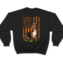 Basset Hound Dog Pumpkin American Flag Witch Hat Halloween T Shirt - Dream Art Europa