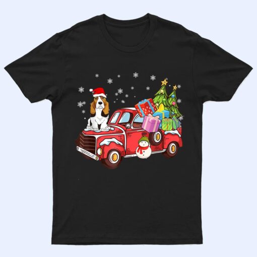 Basset Hound Riding Red Truck Merry Christmas Dog Lover T Shirt