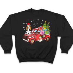 Basset Hound Riding Red Truck Merry Christmas Dog Lover T Shirt - Dream Art Europa