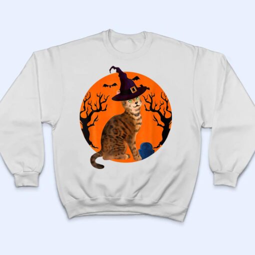 Bengal Cat Halloween Witch Hat And Moon T Shirt