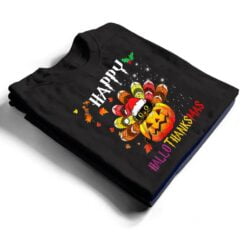 Black Cat Halloween And Merry Christmas Happy Hallothanksmas T Shirt - Dream Art Europa