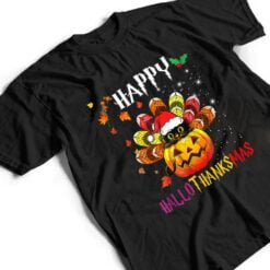 Black Cat Halloween And Merry Christmas Happy Hallothanksmas T Shirt - Dream Art Europa