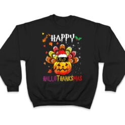 Black Cat Halloween And Merry Christmas Happy Hallothanksmas T Shirt - Dream Art Europa