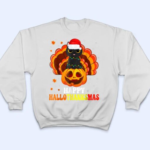 Black Cat Happy HalloThanksMas T Shirt