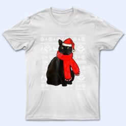 Black Cat Santa Hat Ugly Christmas Sweater Funny Xmas Pajama T Shirt