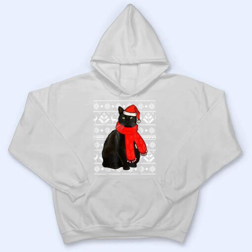 Black Cat Santa Hat Ugly Christmas Sweater Funny Xmas Pajama T Shirt