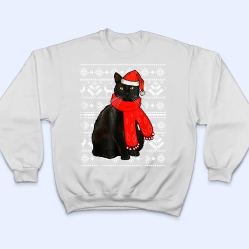 Black Cat Santa Hat Ugly Christmas Sweater Funny Xmas Pajama T Shirt