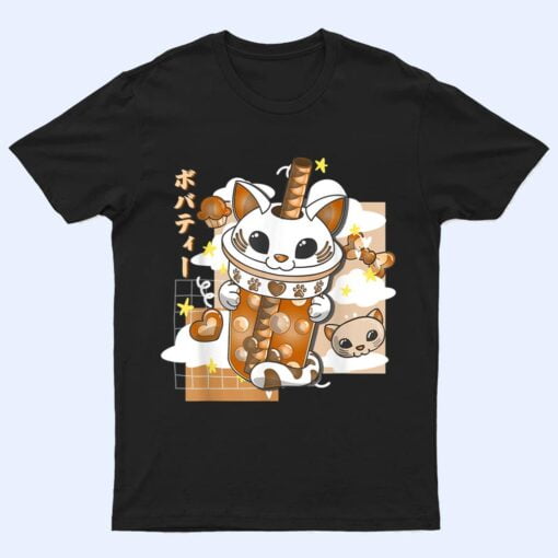 Boba Tea Cute Cat Bubble Tea Kawaii Anime Japanese Girl Teen T Shirt