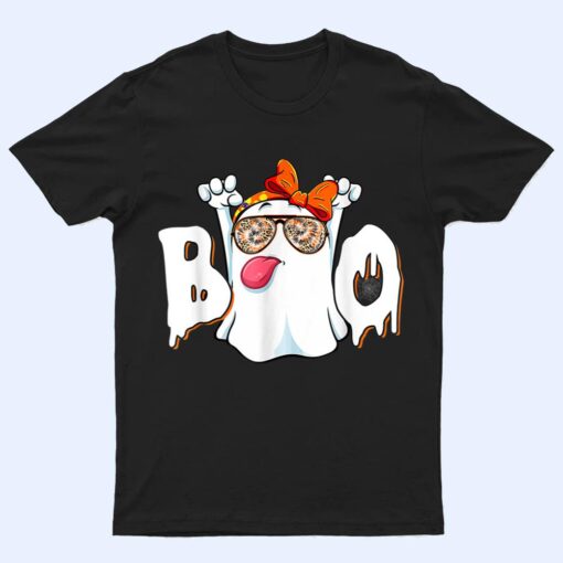 Boo Ghost Sunglasses Leopard Funny Halloween Girls Women T Shirt