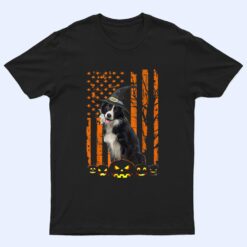 Border Collie Dog Pumpkin American Flag Witch Halloween T Shirt