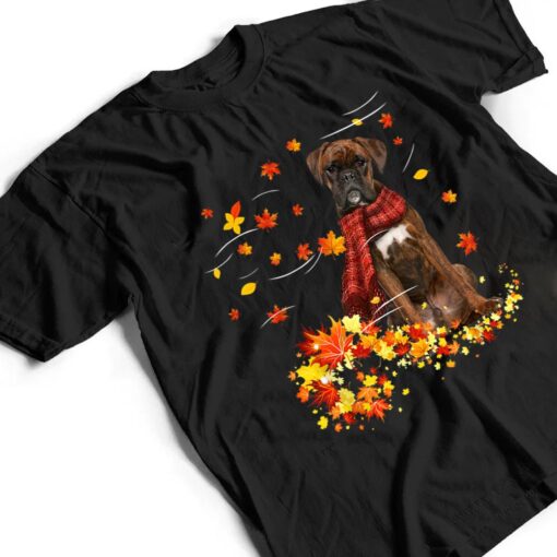 Brindle Boxer Fall Red Scarf Autumn Leaf Gift For Dog Lover T Shirt
