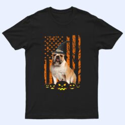 Bulldog Dog Pumpkin American Flag Vintage Halloween Witch T Shirt