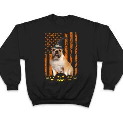 Bulldog Dog Pumpkin American Flag Vintage Halloween Witch T Shirt - Dream Art Europa