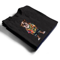 Bulldog Wearing A Hawaiian And Shorts T Shirt - Dream Art Europa