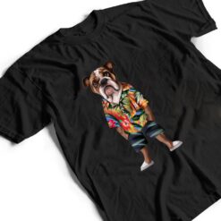Bulldog Wearing A Hawaiian And Shorts T Shirt - Dream Art Europa