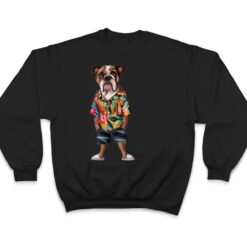 Bulldog Wearing A Hawaiian And Shorts T Shirt - Dream Art Europa