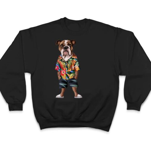 Bulldog Wearing A Hawaiian  And Shorts T Shirt