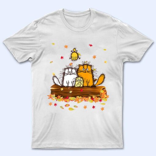 Cat Autumn Fall Leaves Thanksgiving T Shirt