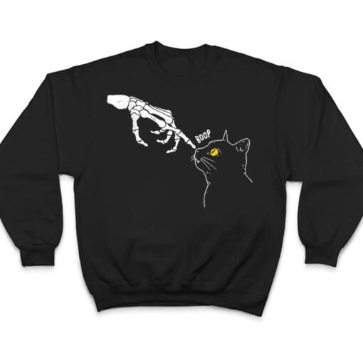 Cat Black Lover Skeleton Hand Boop Funny Halloween T Shirt