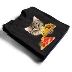 Cat Eating Taco and Pizza , Funny Kitty by Zany Brainy T Shirt - Dream Art Europa