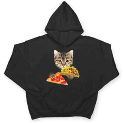 Cat Eating Taco and Pizza , Funny Kitty by Zany Brainy T Shirt - Dream Art Europa