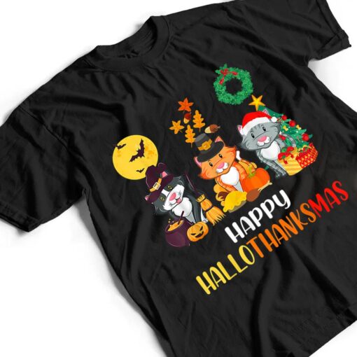 Cat Halloween Christmas Happy Hallothanksmas Thanksgiving T Shirt