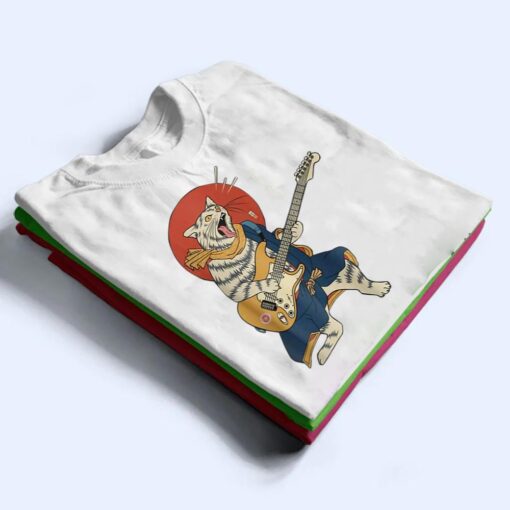 Cat Playing Guitar Ukiyo E Samurai Japanese Warrior T Shirt