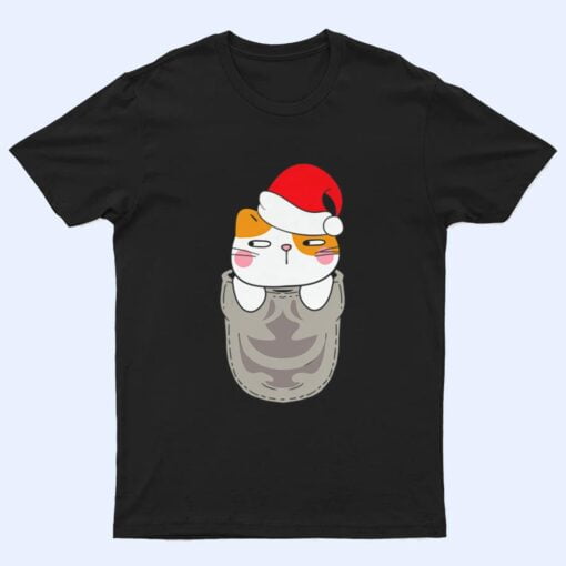 Cat Pocket Santa Hat Christmas Pajama Cute Kitten Xmas T Shirt