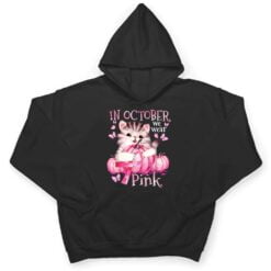 Cat Pumpkin Halloween In October We Wear Pink Breast Cancer T Shirt - Dream Art Europa