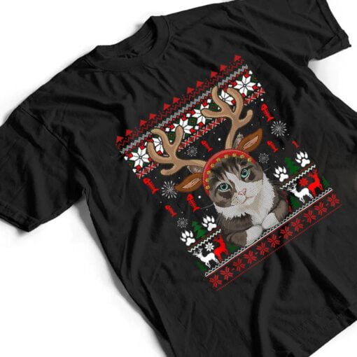 Cat Reindeer Antlers Headband Funny Ugly Christmas Sweater T Shirt