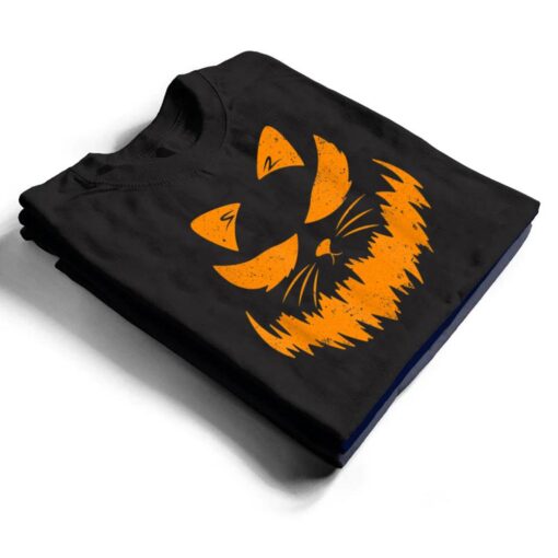 Cat Scary Pumpkin Face Jack O Lantern Halloween Costume T Shirt