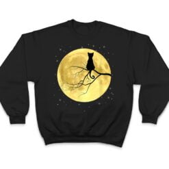 Cat Silhouette On Moon Mystical Cat Halloween Cat And Moon T Shirt - Dream Art Europa