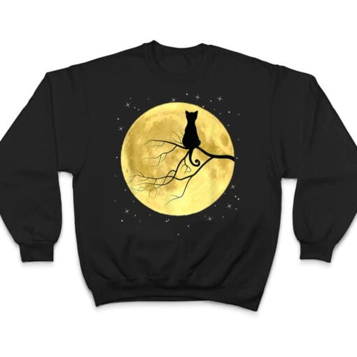 Cat Silhouette On Moon Mystical Cat Halloween Cat And Moon T Shirt