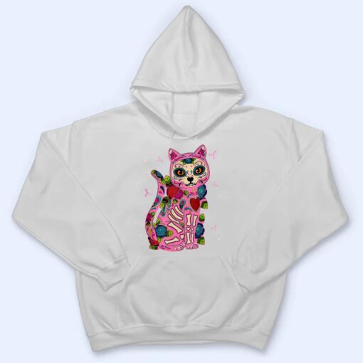 Cat Sugar Skull Mexico Breast Cancer Pink Ribbon T Shirt