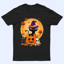 Cat With Witch Hat Pumpkin Bat Moon Cat Funny Halloween T Shirt