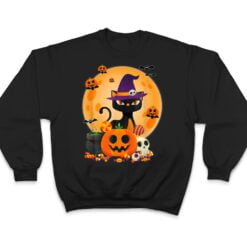 Cat With Witch Hat Pumpkin Bat Moon Cat Funny Halloween T Shirt - Dream Art Europa