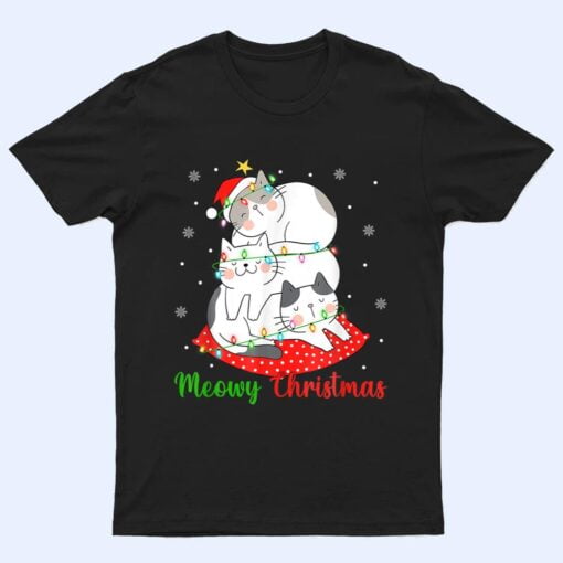 Cat Xmas Ree Lights Santa Cat Christmas T Shirt