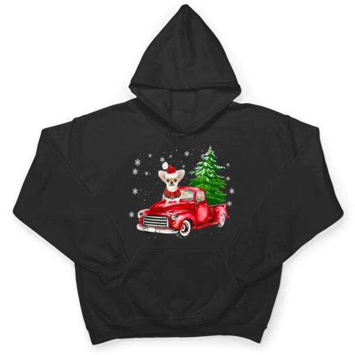 Chihuahua Dog Christmas On Red Car Truck with Xmas Tree Dog T Shirt