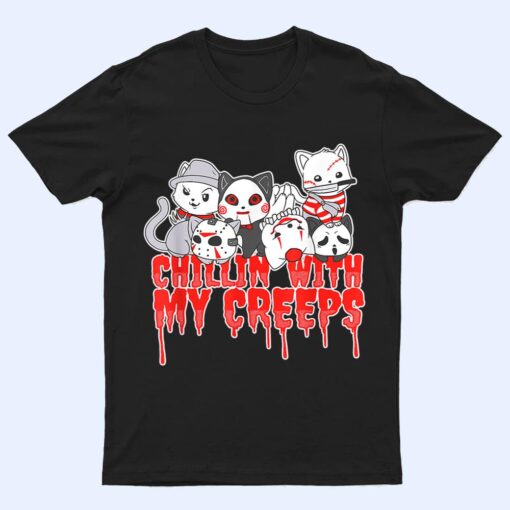 Chillin With My Creeps Cat Horror Serial Killer Halloween T Shirt