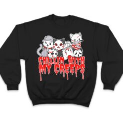 Chillin With My Creeps Cat Horror Serial Killer Halloween T Shirt - Dream Art Europa