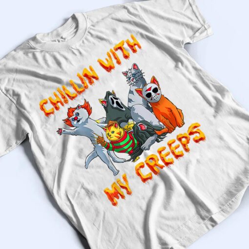 Chillin With My Creeps Funny Cat Horror Movies Serial Killer T Shirt