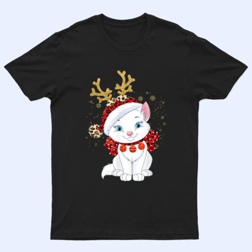 Christmas Cat Reindeer light Antlers T Shirt