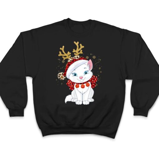 Christmas Cat Reindeer light Antlers T Shirt