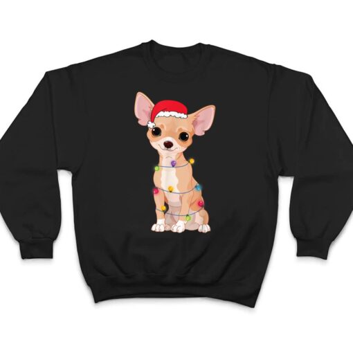 Christmas Funny Chihuahua Dog Lover Santa Hat Lights Xmas T Shirt